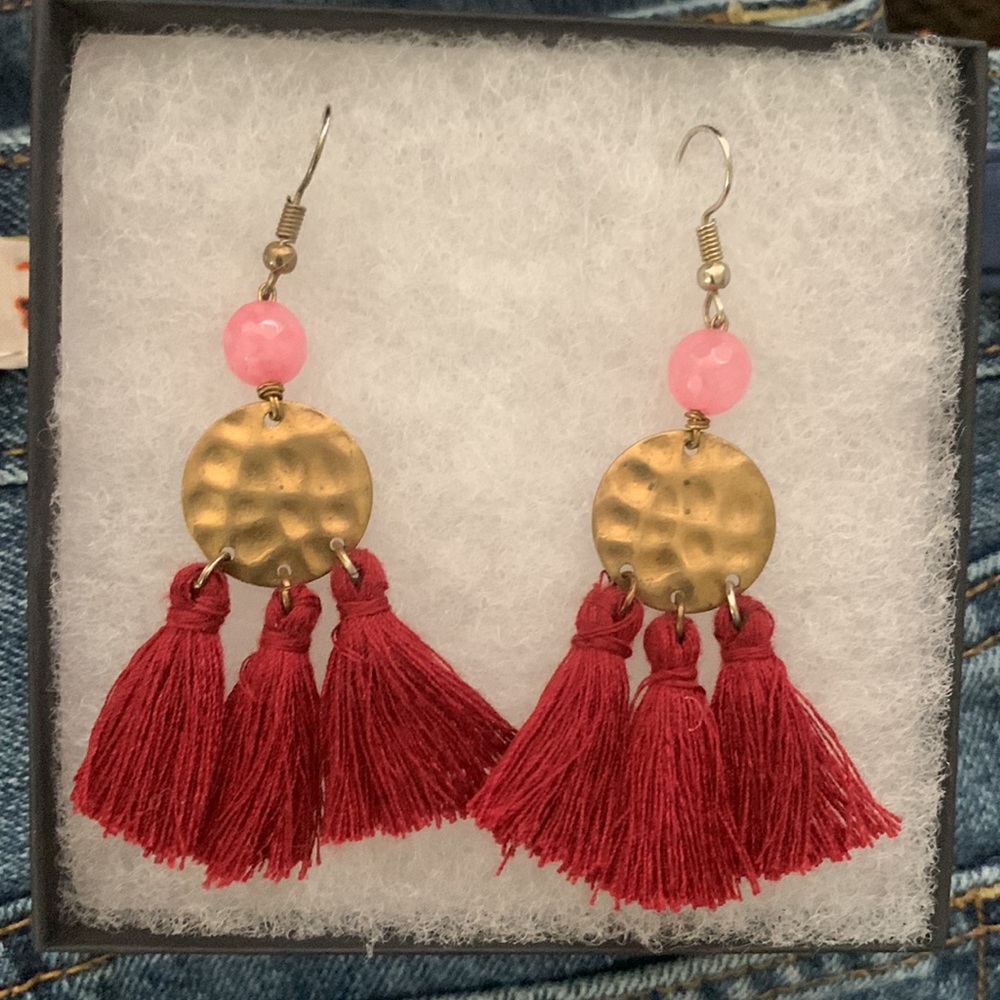 Anthropologie Earrings Tassels Pink Dangle Bead Shepherd’s Hook Summer Vacation